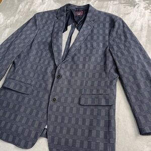 UNTUCKit Sport Coat Mens 48R Blue Check Knit Stretch 2 Button Blazer Jacket